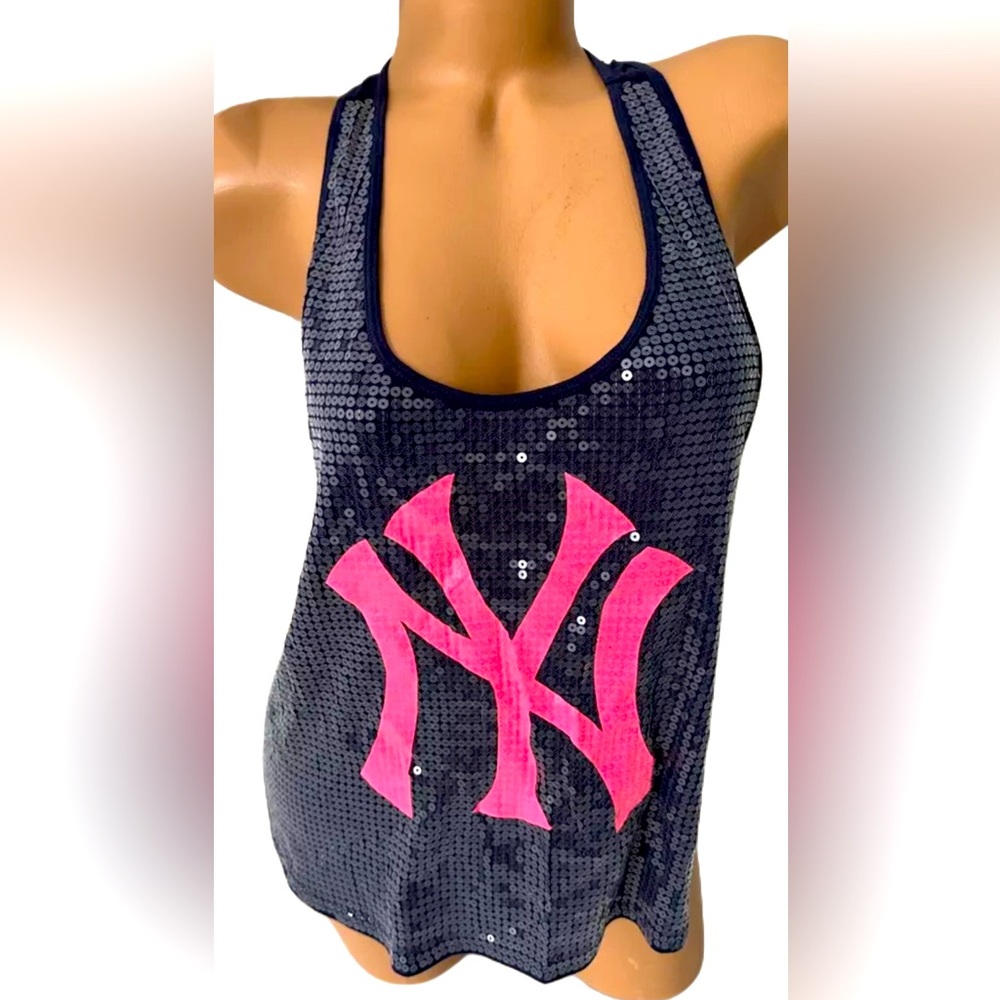 PINK BY VICTORIA SECRET Y2K NY YANKEES Sequin Tank Top MLB  SZ Large
